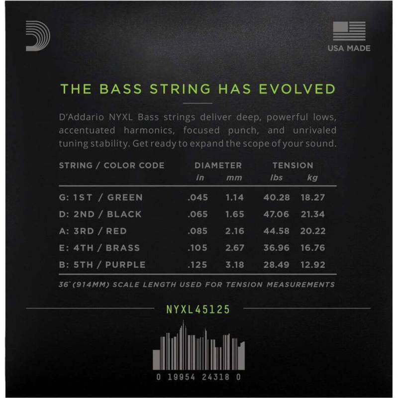 Струны для бас-гитары D'Addario NYXL45125 Nickel Wound Regular Light 5 Strings 45/125