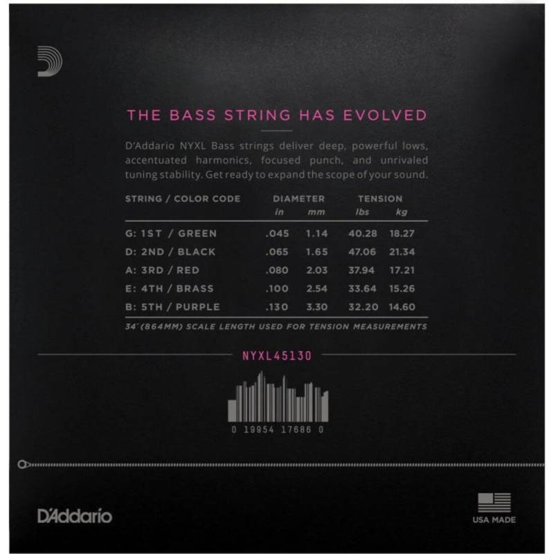 Струны для бас-гитары D'Addario NYXL45130 Nickel Wound Regular Light 5 Strings 45/130