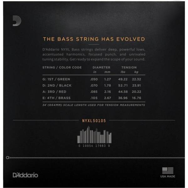 Струни для бас-гітари D'Addario NYXL50105 Long Scale Medium 50/105