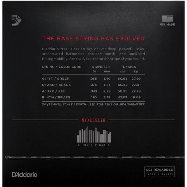 Струни для бас-гітари D'Addario NYXL55110 Long Scale Heavy 55/110