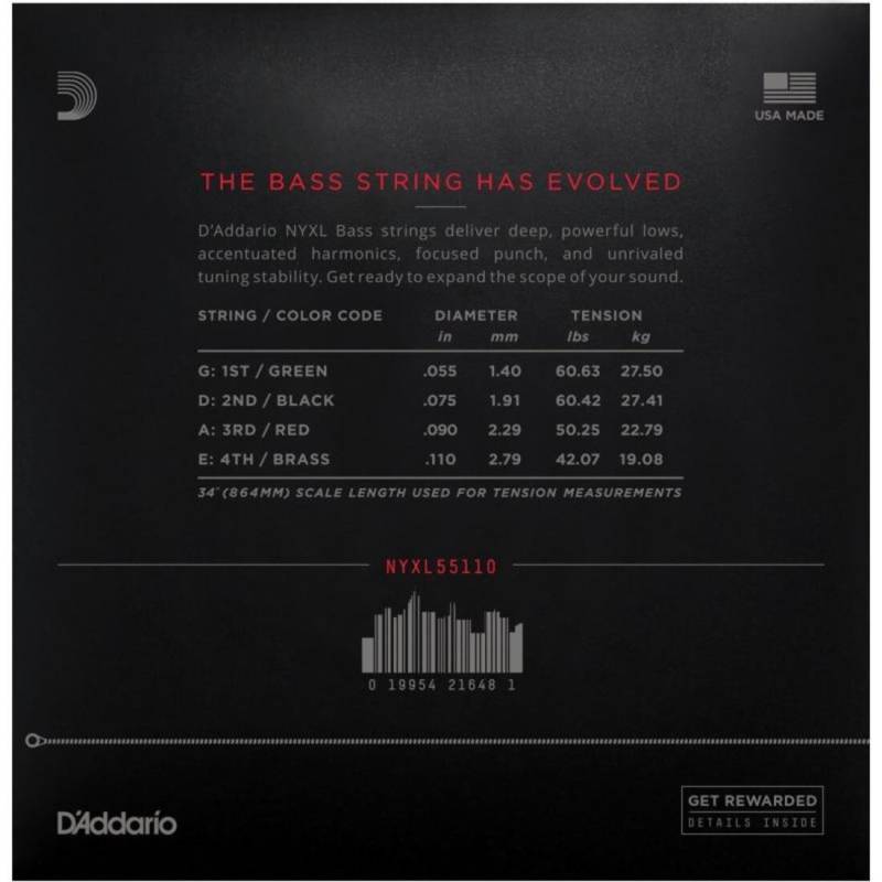 Струны для бас-гитары D'Addario NYXL55110 Long Scale Heavy 55/110
