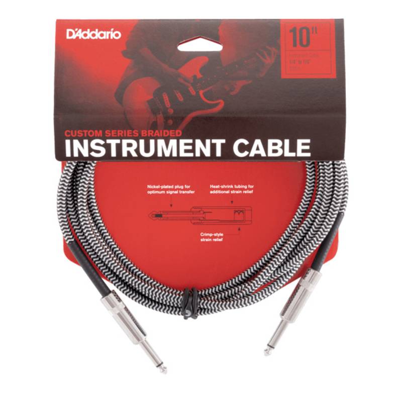 Кабель инструментальный D'ADDARIO PW-BG-10BG Custom Series Braided Instrument Cable - Grey (3m)