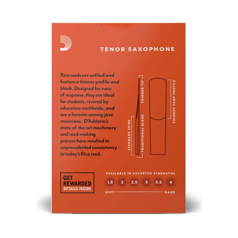 Тростини для саксофона тенор D'Addario Rico RKA1025 - Tenor Sax #2.5 - 10-Pack (10 шт.)