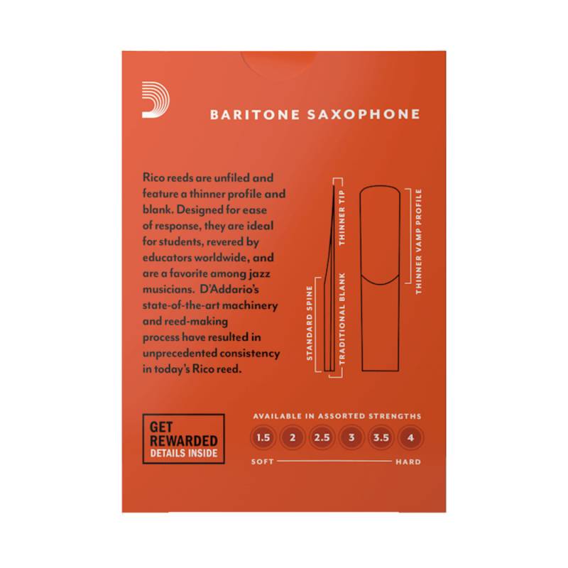 Тростини для саксофона баритон D'Addario Rico RLA1025 - Baritone Sax #2.5 - 10-Pack (10 шт.)