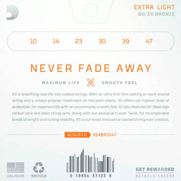 Струны для акустической гитары D'Addario XSABR1047 80/20 Bronze Extra Light 10/47