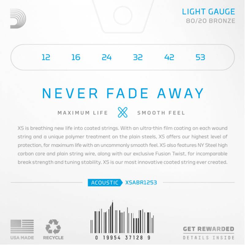 Струни для акустичної гітари D'Addario XSABR1253 80/20 Bronze Light 12/53