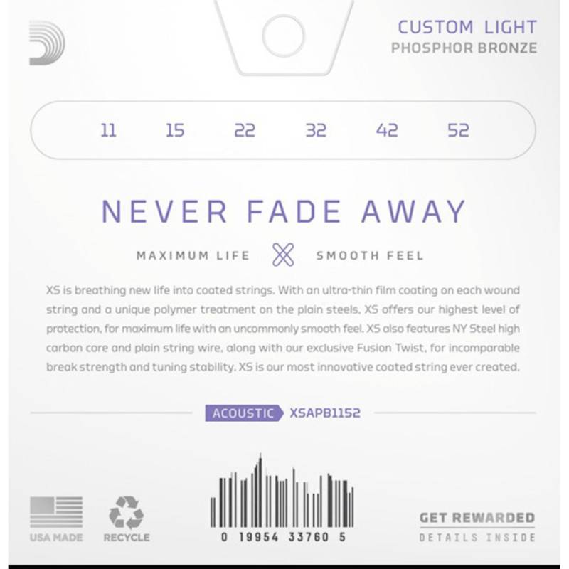 Струны для акустической гитары D'Addario XSAPB1152 Phosphor Bronze Custom Light 11/52