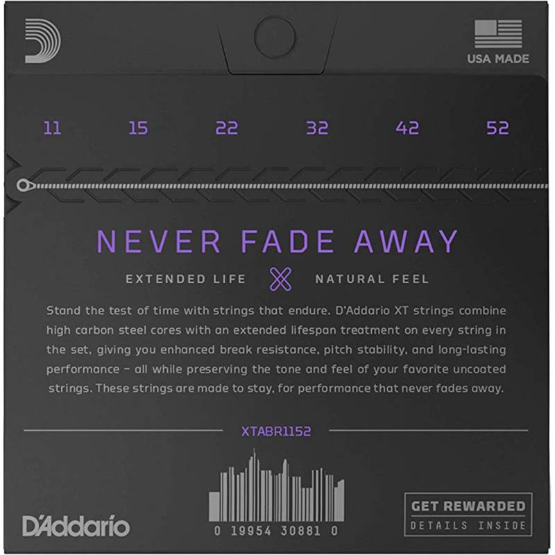 Струны для акустической гитары D'Addario XTABR1152 XT 80/20 Bronze Custom Light 11/52