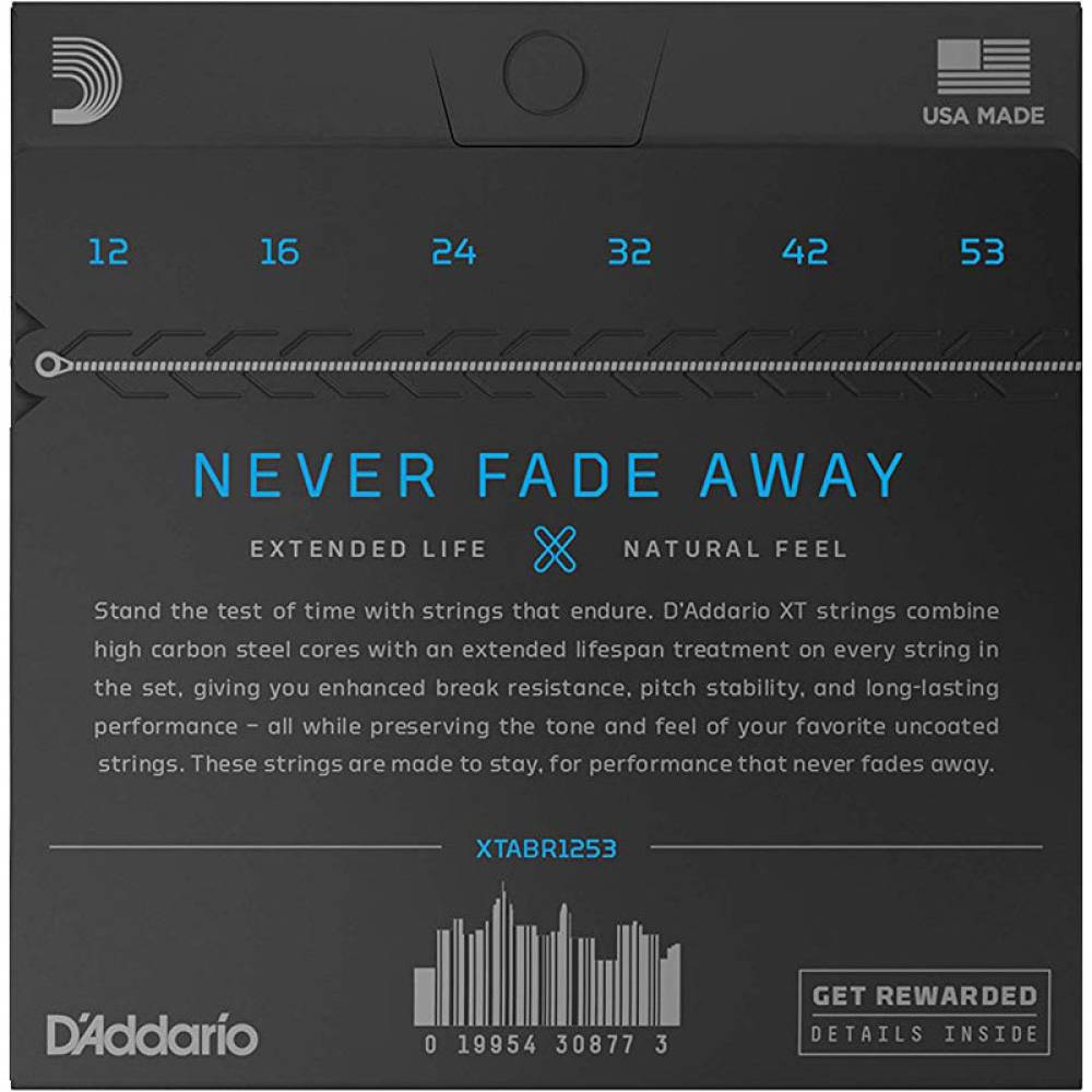 Струни для акустичної гітари D'Addario XTABR1253 XT 80/20 Bronze Light 12/53