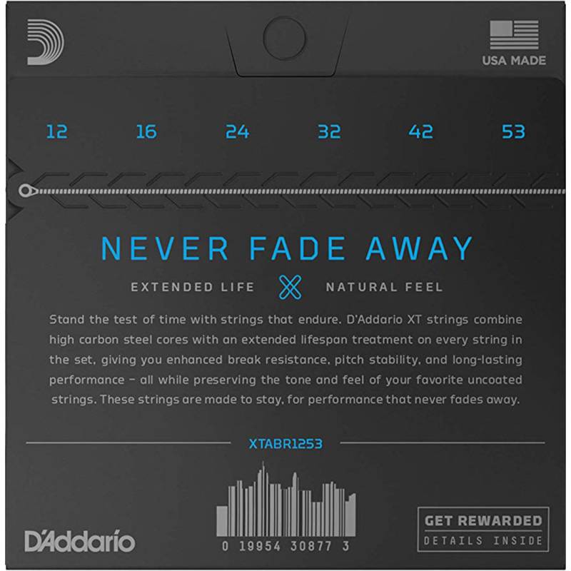 Струни для акустичної гітари D'Addario XTABR1253 XT 80/20 Bronze Light 12/53