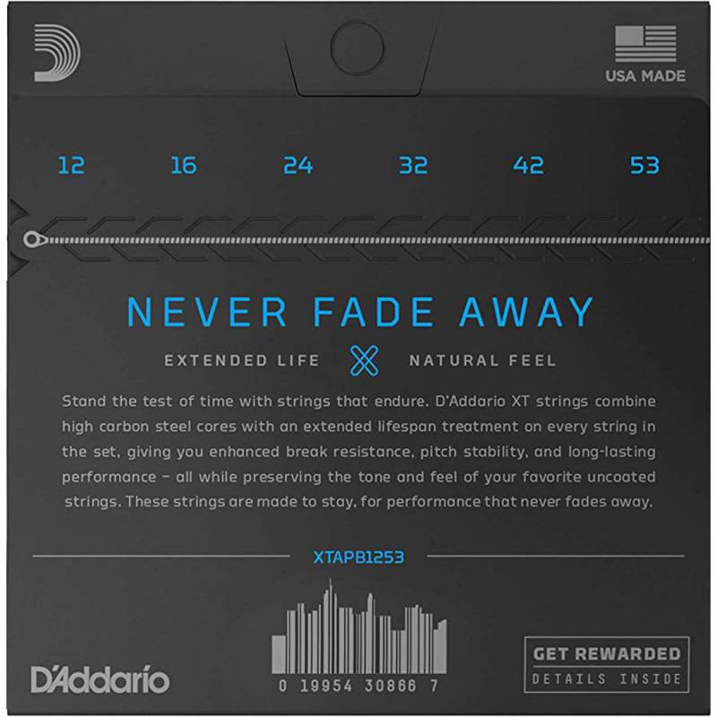 Струны для акустической гитары D'Addario XTAPB1253 XT Phosphor Bronze Light 12/53