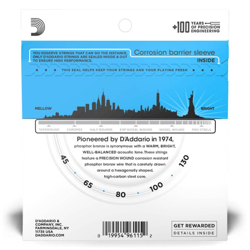 Струни для акустичної бас-гітари D'Addario EPBB170-5 ACOUSTIC BASS PHOSPHOR BRONZE LIGHT 5-STRING (45-130)