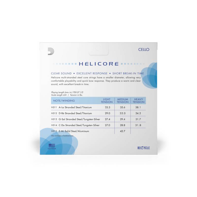 Струны для виолончели D'Addario HELICORE CELLO STRING SET 4/4 Scale Medium Tension