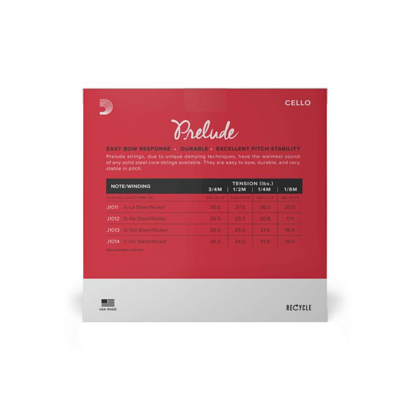 Струни для віолончелі D'Addario PRELUDE CELLO STRING SET 3/4 Scale Medium Tension