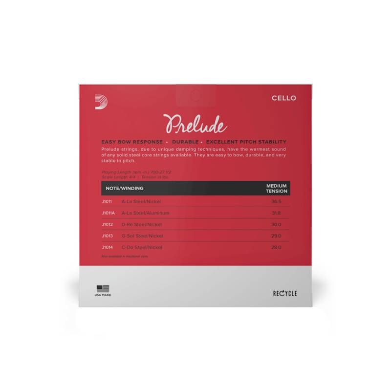 Струни для віолончелі D'Addario PRELUDE CELLO STRING SET 4/4 Scale Medium Tension