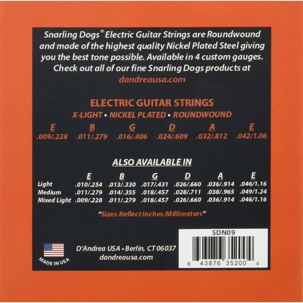 Струни для електрогітари D'Andrea SDN09 Snarling Dogs Nickel Plated Extra Light 9/42