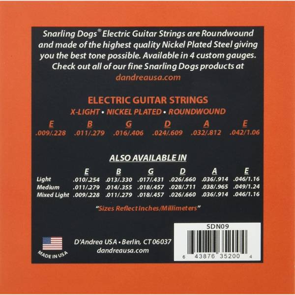 Струни для електрогітари D'Andrea SDN09 Snarling Dogs Nickel Plated Extra Light 9/42