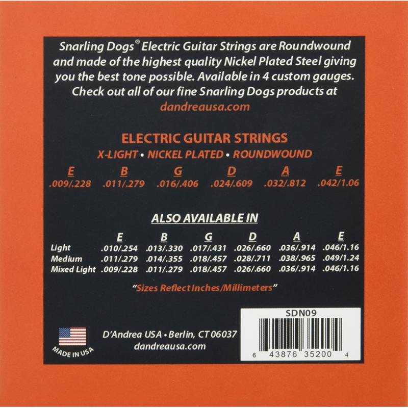 Струны для электрогитары D'Andrea SDN09 Snarling Dogs Nickel Plated Extra Light 9/42