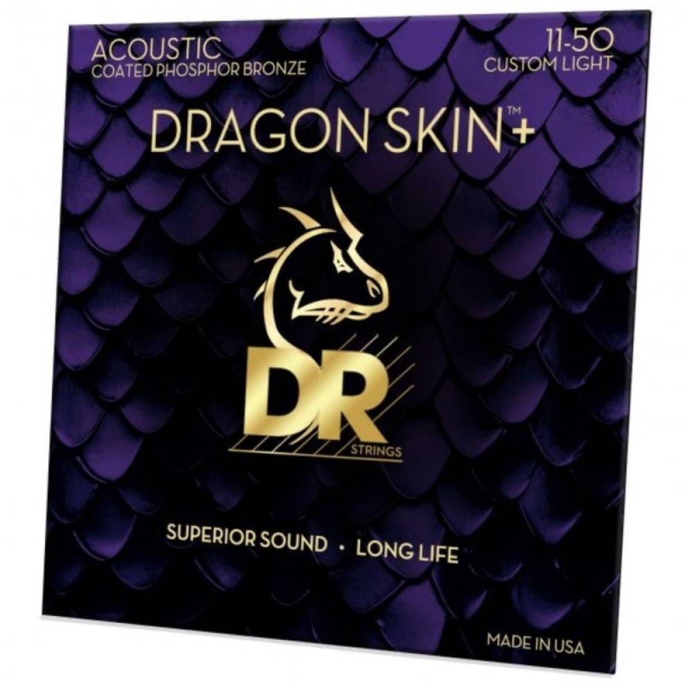 Струни для акустичної гітари DR DAP-11 Dragon Skin+ Acoustic Phosphor Bronze Custom Light 11/50