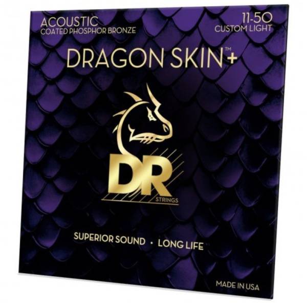 Струни для акустичної гітари DR DAP-11 Dragon Skin+ Acoustic Phosphor Bronze Custom Light 11/50