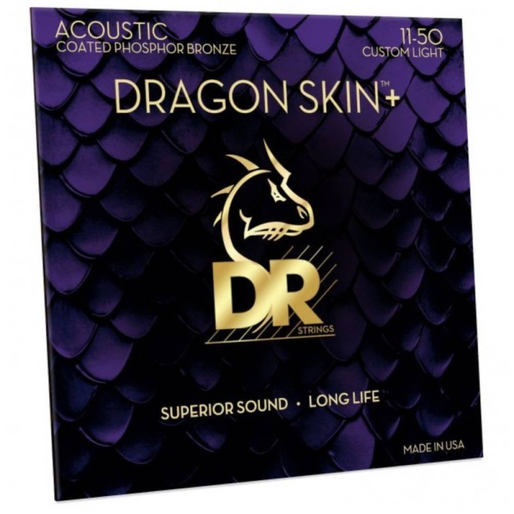 Струни для акустичної гітари DR DAP-11 Dragon Skin+ Acoustic Phosphor Bronze Custom Light 11/50
