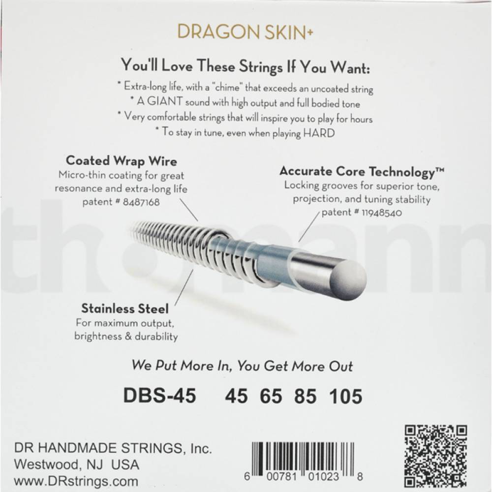 Струны для бас-гитары DR DBS-45 Dragon Skin Coated Medium 4-String 45/105