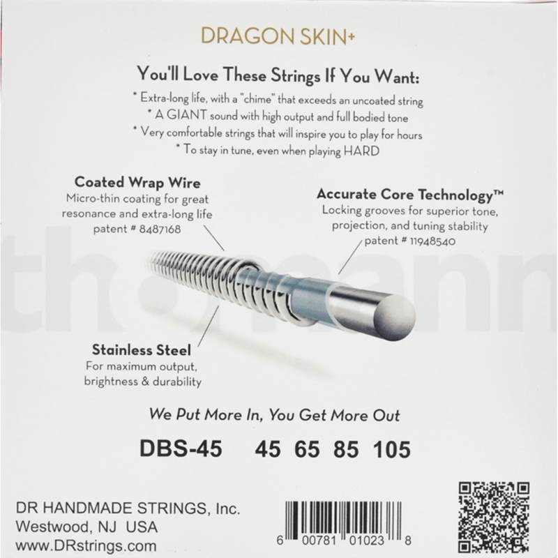 Струны для бас-гитары DR DBS-45 Dragon Skin Coated Medium 4-String 45/105