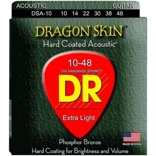 Струни для акустичної гітари DR DSA-10 Dragon Skin K3 Coated 10/48