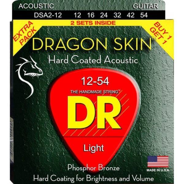 Струны для акустической гитары 2 Sets DR DSA-2/12 Dragon Skin K3 Coated 12/54
