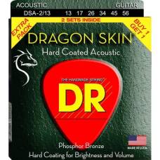 Струны для акустической гитары 2 Sets DR DSA-2/13 Dragon Skin K3 Coated 13/56