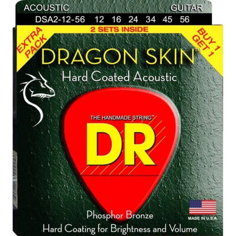 Струны для акустической гитары 2 Sets DR DSA2-12-56 Dragon Skin K3 Coated 12/56