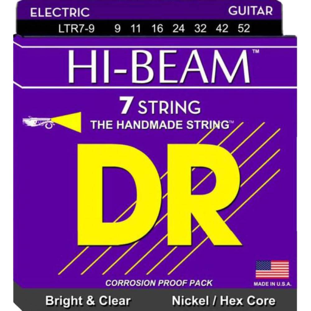Струни для електрогітари DR LTR7-9 Hi-Beam Nickel Plated Hex Core Light 7 Strings 9/52