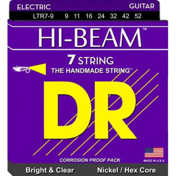 Струни для електрогітари DR LTR7-9 Hi-Beam Nickel Plated Hex Core Light 7 Strings 9/52