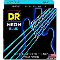Струны для бас-гитары DR NBB5-45 Hi-Def Neon Blue K3 Coated Medium 5 Strings 45/125
