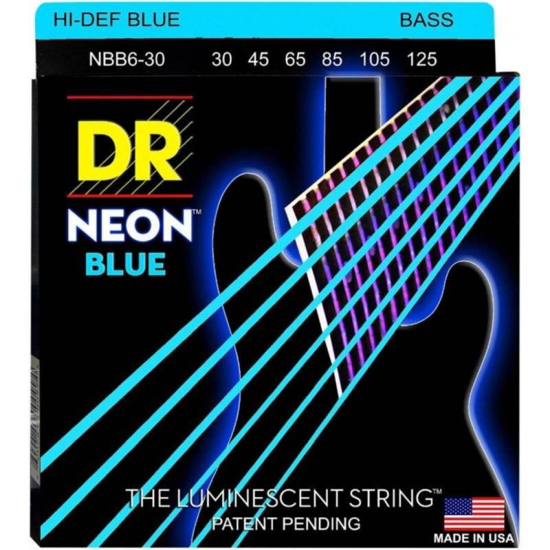 Струны для бас-гитары DR NBB6-30 Hi-Def Neon Blue K3 Coated Medium 6-Strings 30/125