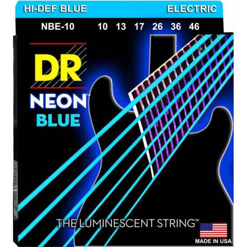 Струны для электрогитары DR NBE-10 Hi-Def Neon Blue K3 Coated Medium 10/46