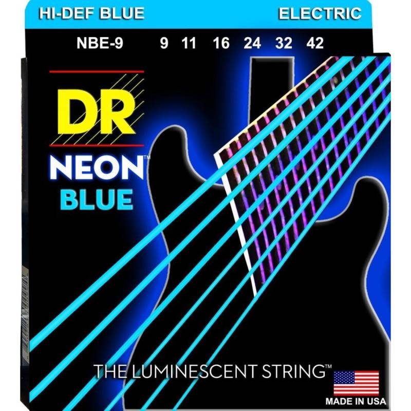 Струны для электрогитары DR NBE-9 Hi-Def Neon Blue K3 Coated Light 9/42