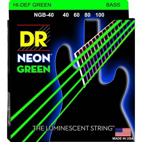 Струни для бас-гітари DR NGB-40 Hi-Def Neon Green K3 Coated Light 40/100