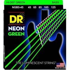 Струни для бас-гітари DR NGB5-45 Hi-Def Neon Green K3 Coated Medium 5 Strings 45/125