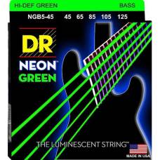 Струны для бас-гитары DR NGB5-45 Hi-Def Neon Green K3 Coated Medium 5 Strings 45/125