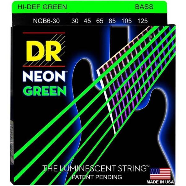 Струни для бас-гітари DR NGB6-30 Hi-Def Neon Green K3 Coated Medium 6 strings 30/125