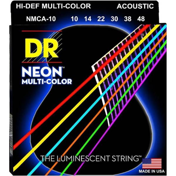 Струни для акустичної гітари DR NMCA-10 Hi-Def Neon Multi-Color K3 Coated Extra Light 10/48