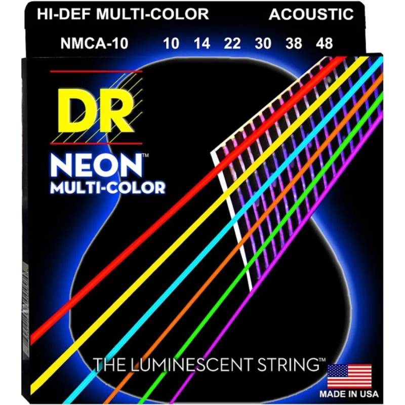 Струны для акустической гитары DR NMCA-10 Hi-Def Neon Multi-Color K3 Coated Extra Light 10/48