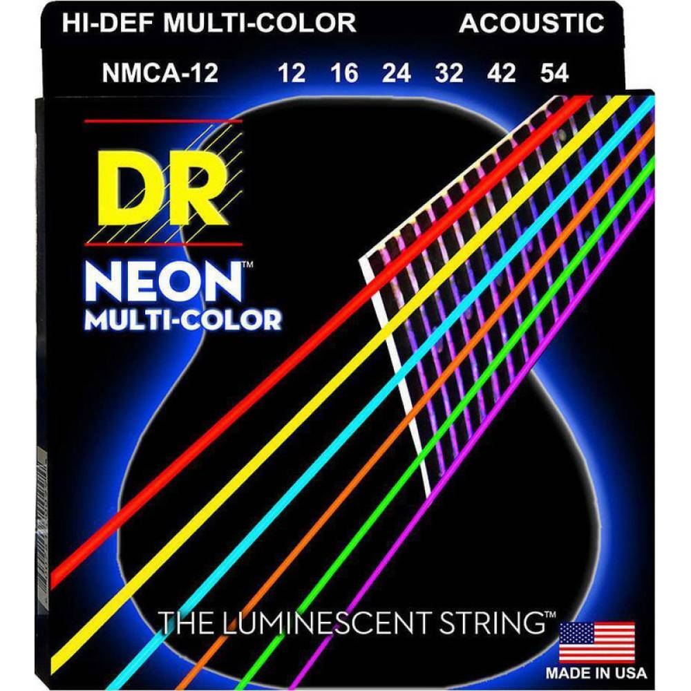 Струни для акустичної гітари DR NMCA-12 Hi-Def Neon Multi-Color K3 Coated Medium 12/54
