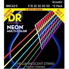 Струни для акустичної гітари DR NMCA2-11 Hi-Def Neon Multi-Color K3 Coated 11/50 - 2 Pack