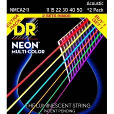 Струны для акустической гитары DR NMCA2-11 Hi-Def Neon Multi-Color K3 Coated 11/50 - 2 Pack