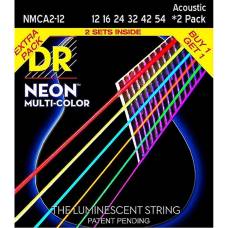 Струны для акустической гитары DR NMCA2-12 Hi-Def Neon Multi-Color K3 Coated 12/54 - 2 Pack