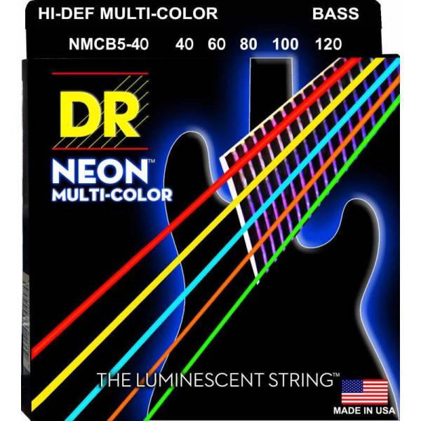 Струны для бас-гитары DR NMCB5-40 Hi-Def Neon Multicolor K3 Coated Light 5 Strings 40/120