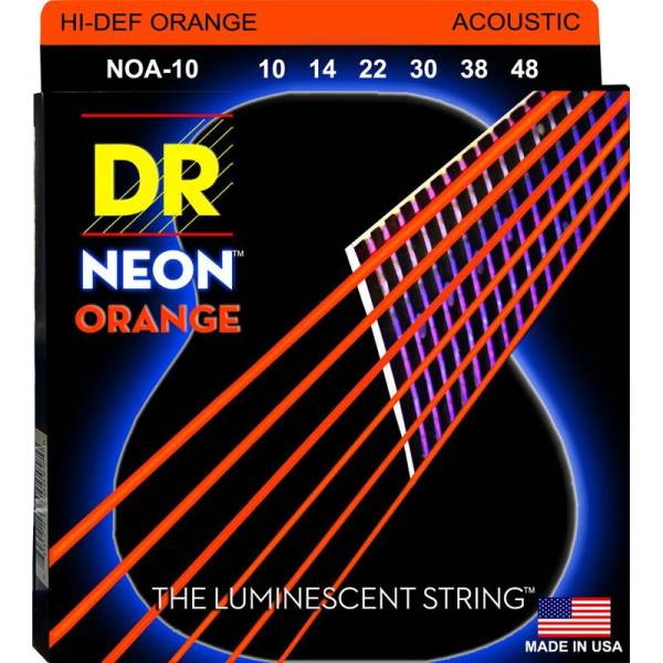 Струны для акустической гитары DR NOA-10 Hi-Def Neon Orange K3 Coated Extra Light 10/48