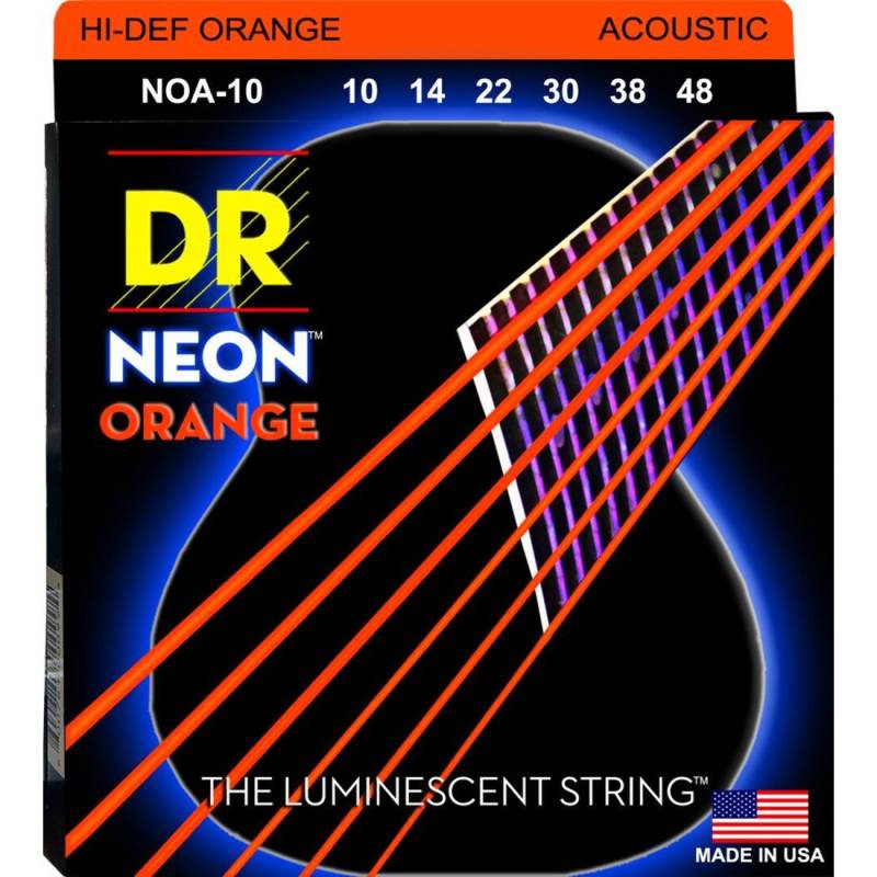 Струни для акустичної гітари DR NOA-10 Hi-Def Neon Orange K3 Coated Extra Light 10/48